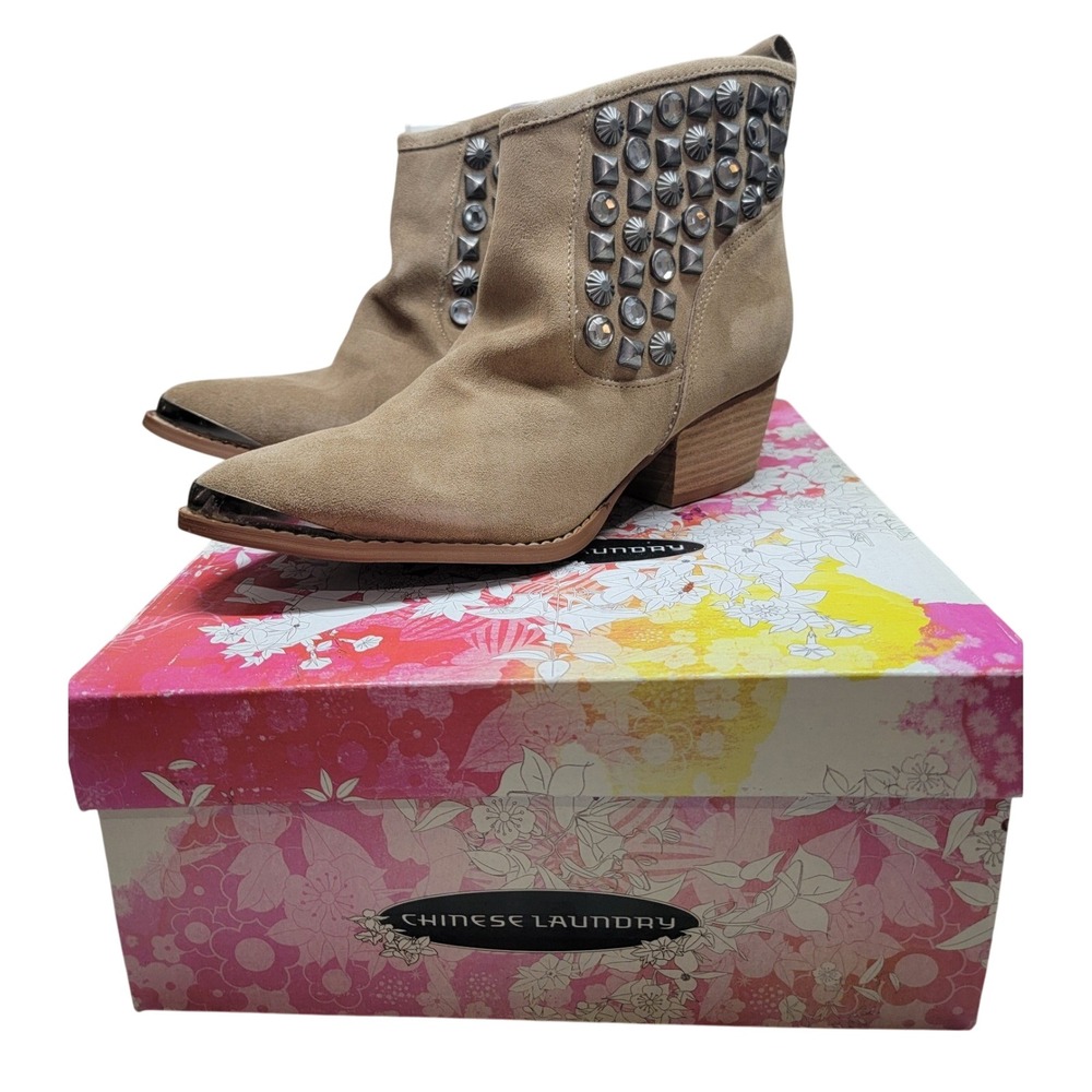 Chinese Laundry 6.5‎ US I Spy Ankle Boots 37 EU Western Booties Tan Studded NIB